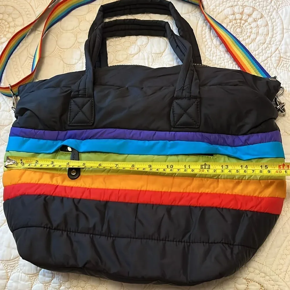 Sondra Roberts squared black rainbow puffer tote bag